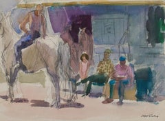 Stable Scene, Pferde- und Scheune-Aquarell des 20. Jahrhunderts des Künstlers der Cleveland School