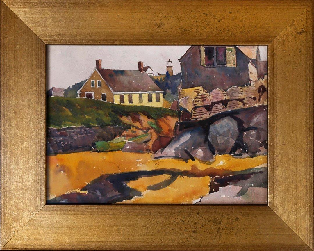 George G. Adomeit Figurative Art - Beachside Village, Maine, 20th century landscape watercolor, Cleveland School