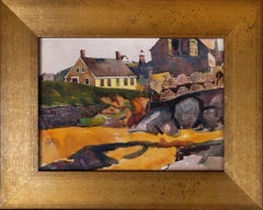 Beachside Village, Maine, 20th century landscape watercolor, Cleveland School