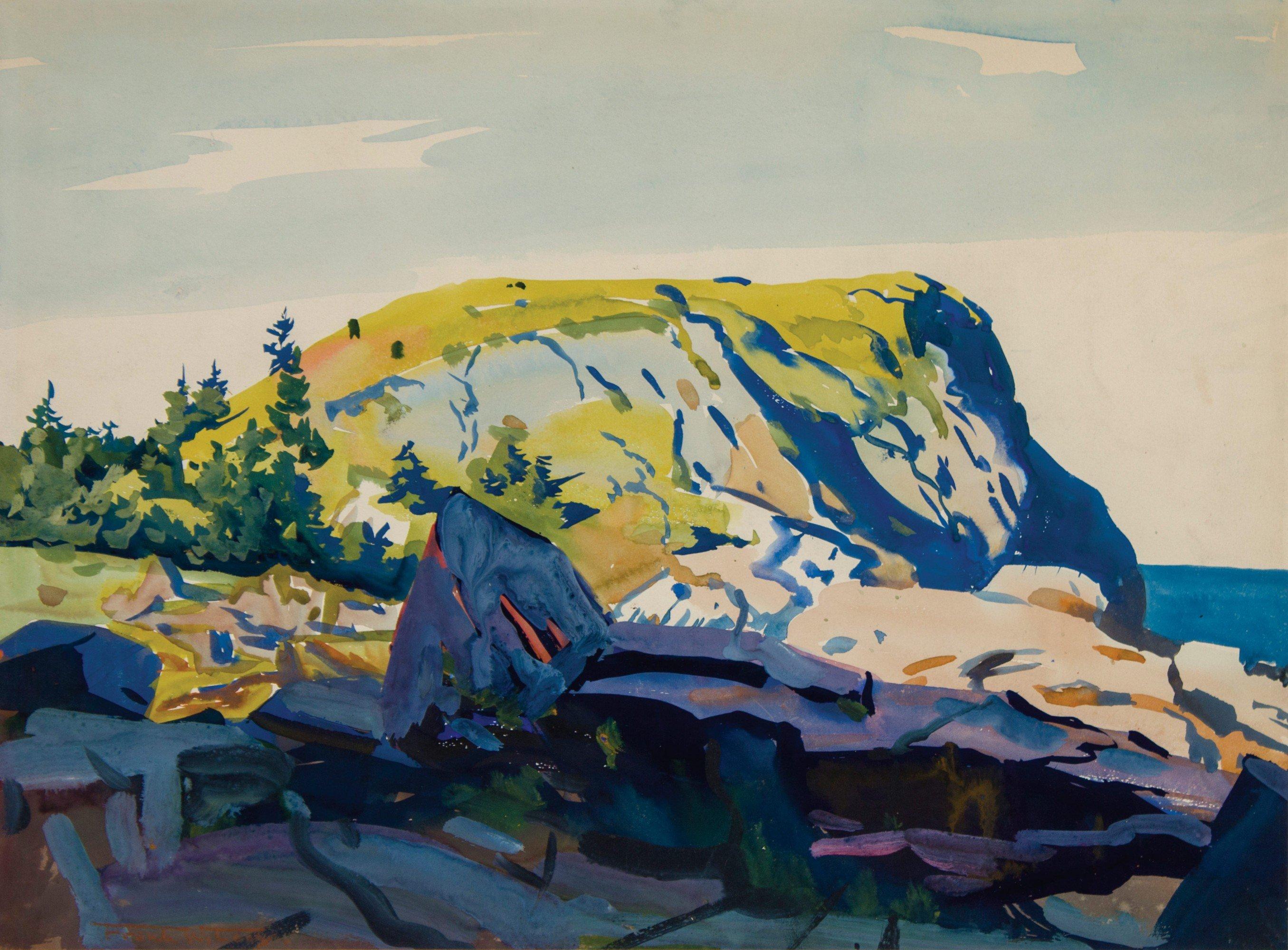 Landscape Art Frank Wilcox - Headland & Rocks, White Island, Maine, aquarelle du début du 20e siècle