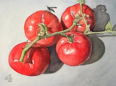 Naturaleza muerta vegetal nº 4, acuarela contemporánea del artista del trampantojo de Ohio