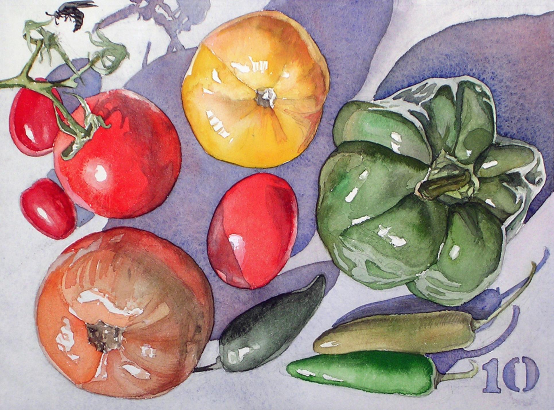 Gemüsestillleben Nr. 10 Zeitgenössisches Aquarell von Ohio trompe l'oeil Künstler