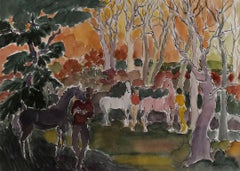 Vintage Horses & Trees, 20th Century Landscape Scene, Female Cleveland School Artist