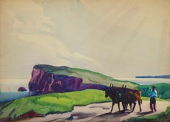 Bueyes en la carretera, Gaspé, Canadá, principios del siglo XX Escuela de Cleveland