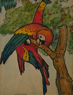 Loro, acuarela del siglo XX de una artista neoyorquina
