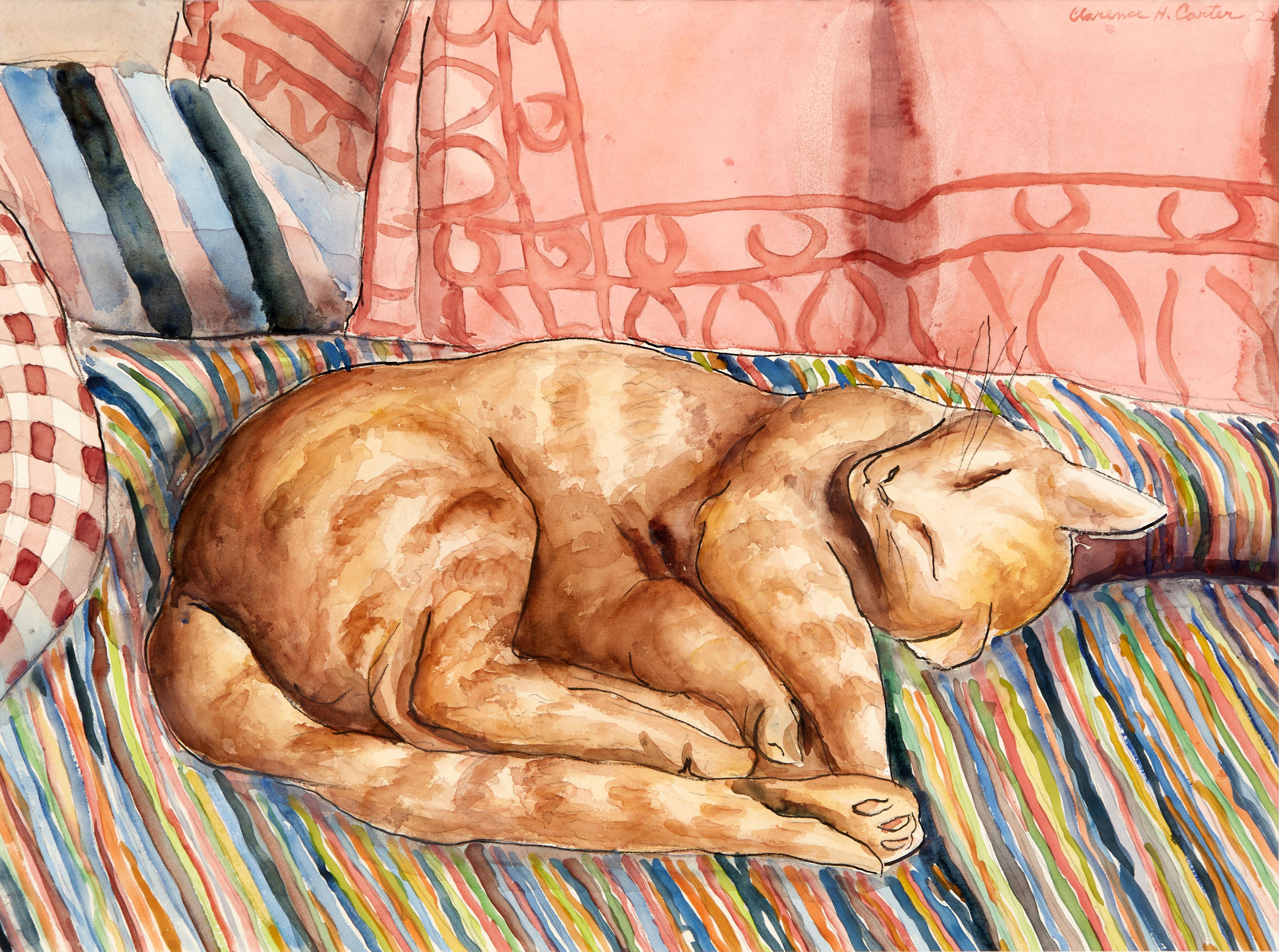 Sleeping Cat, Early 20th Century, Cleveland School Artist
