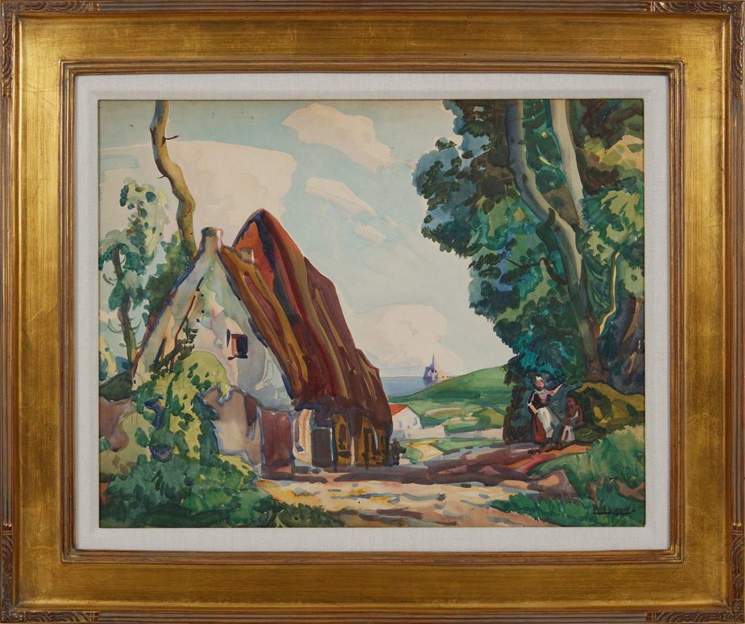 Landscape Art Frank Wilcox - Maison dans le village, Mt. St. Michel, France, début du 20e siècle École de Cleveland