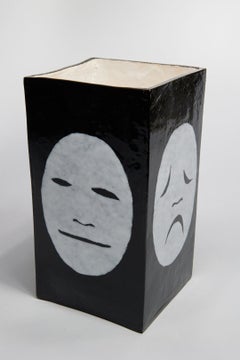 Faces Vase, 20th Century Ceramic Drama Masks, Italian Artist