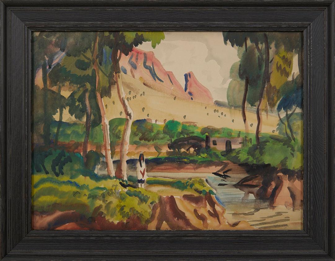At Isleta, New Mexico Western Landscape Painting, 20th Century Cleveland School