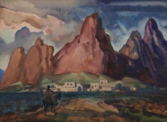 Sun Drenched Pueblo, 1950s Western Mountainous Landscape, Cleveland School