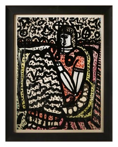Frau mit Decke, lebhaftes abstraktes expressionistisches figurales Werk, New Yorker Künstler