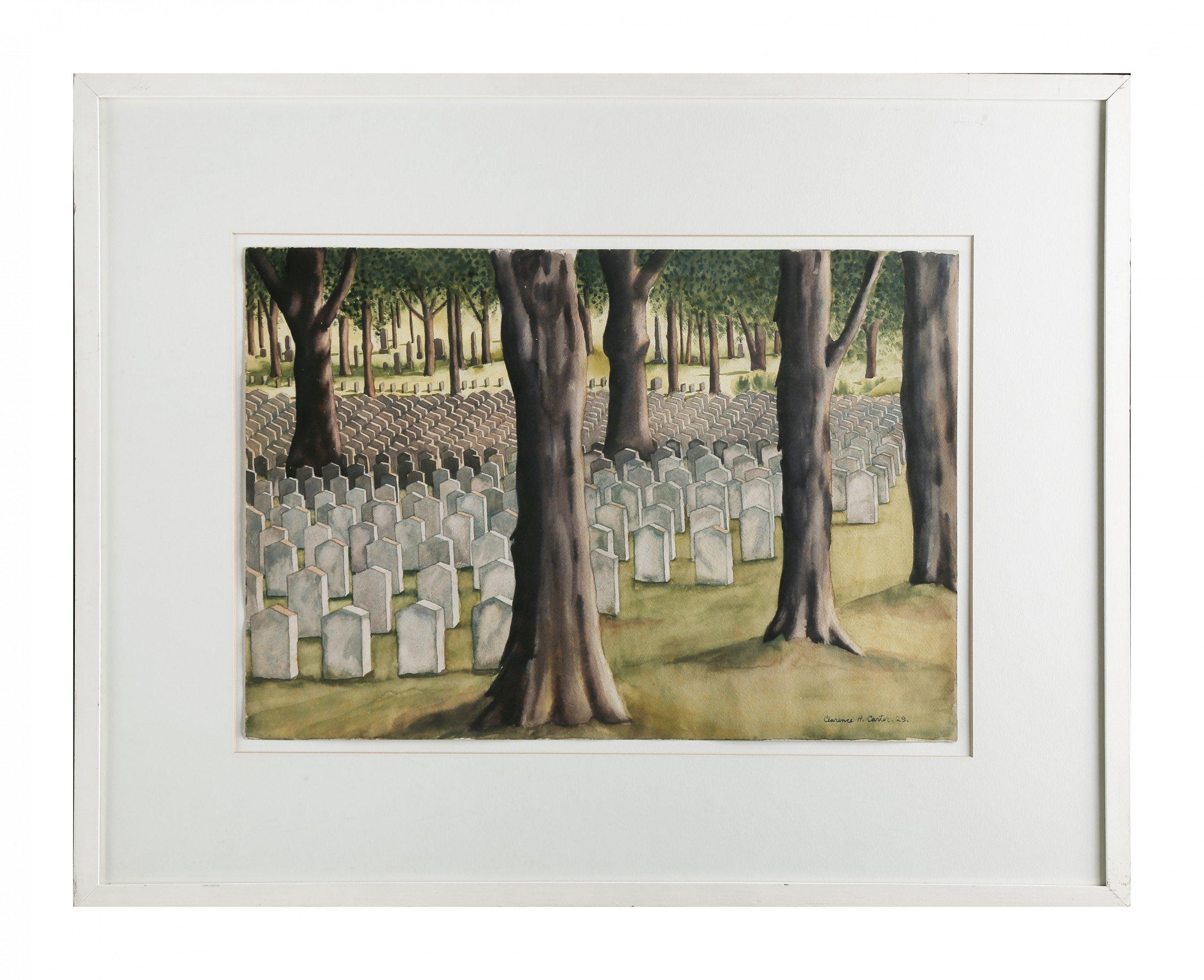 Konfderierte Soldaten'' Friedhof, Camp Chase, Columbus, Ohio, Aquarell – Painting von Clarence Holbrook Carter