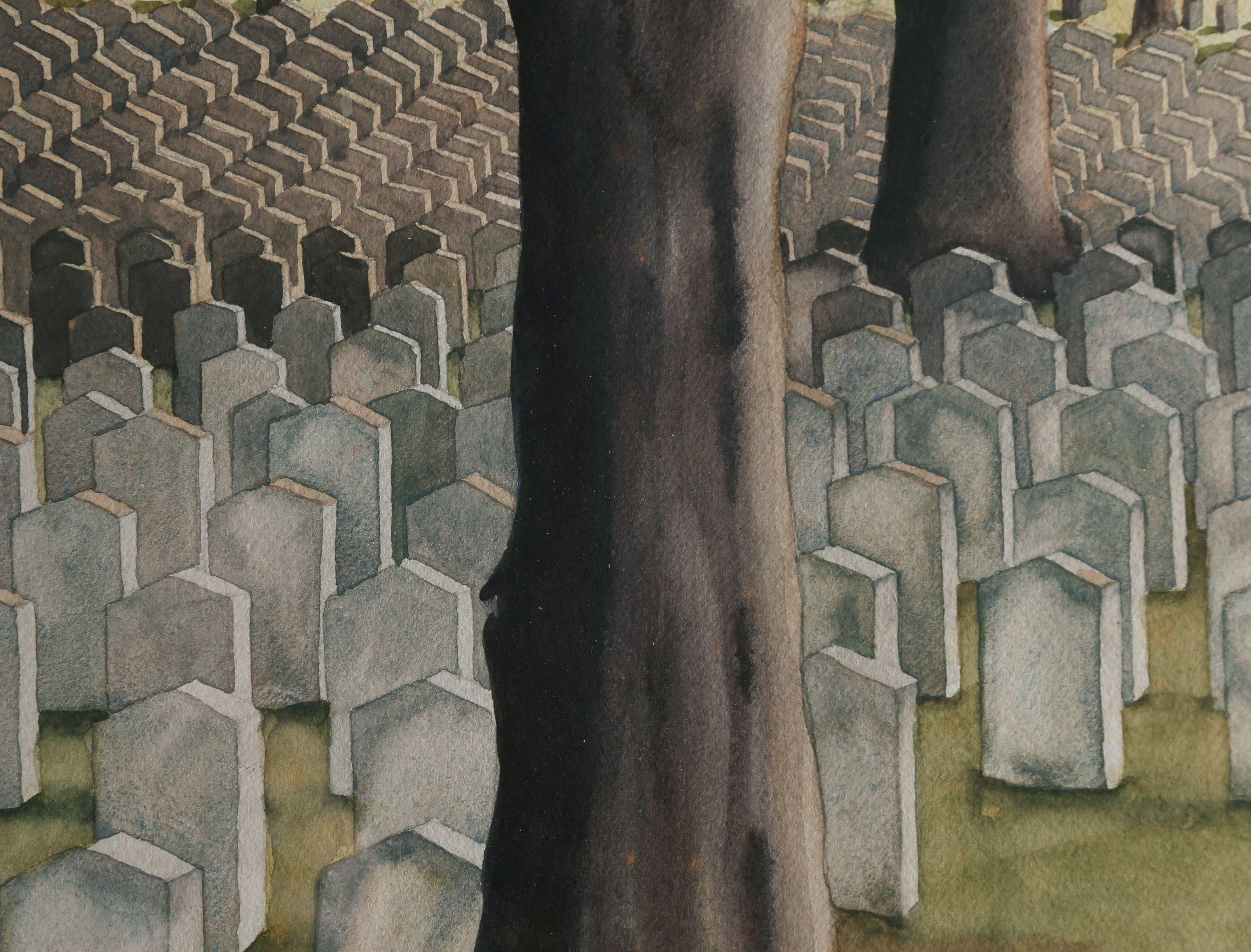 Konfderierte Soldaten'' Friedhof, Camp Chase, Columbus, Ohio, Aquarell (Amerikanische Moderne), Painting, von Clarence Holbrook Carter