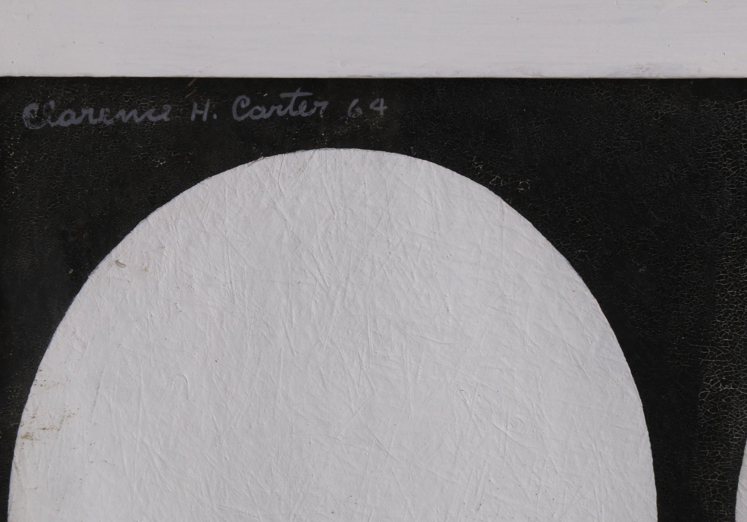 Menschen  eifrmige, geometrische, abstrakte Schwarz-Wei-Zeichnung aus der Mitte des Jahrhunderts (Grau), Abstract Painting, von Clarence Holbrook Carter