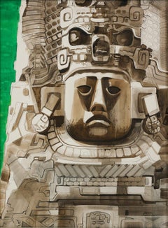Mayan, Large 20th Century Watercolor, Cleveland School, Viktor Schreckengost