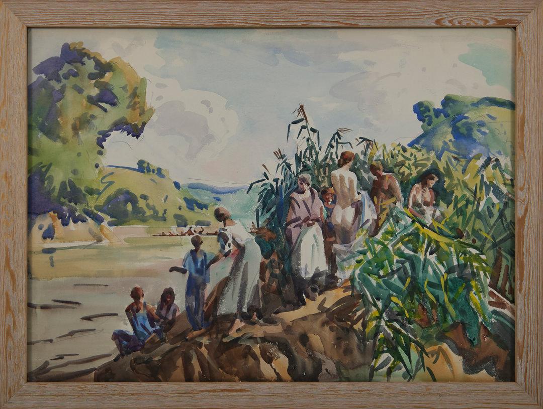 Eck des Frauenzimmers, am Fluss Cuyahoga, Anfang des 20. Jahrhunderts Landschaft – Art von Frank Wilcox