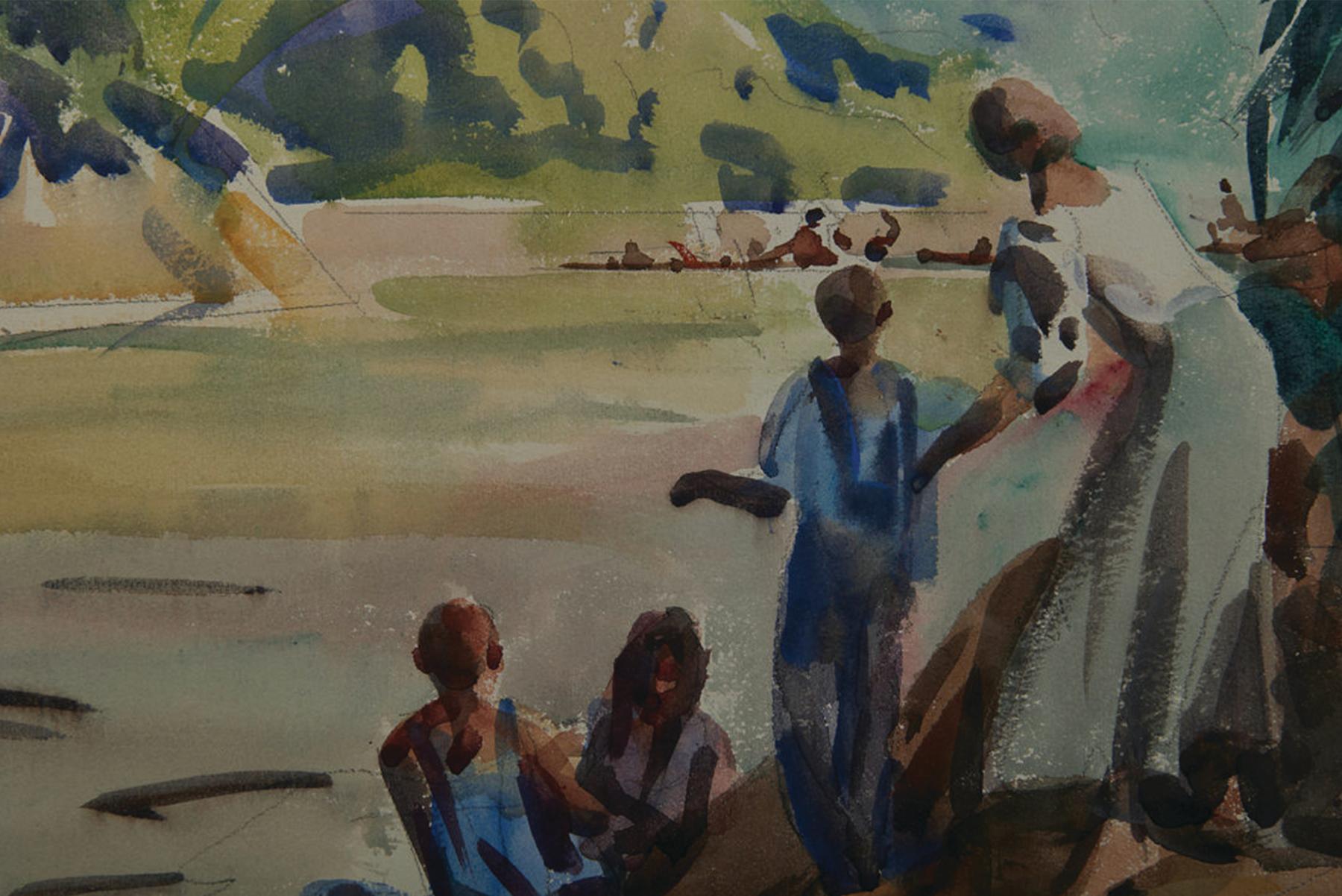Eck des Frauenzimmers, am Fluss Cuyahoga, Anfang des 20. Jahrhunderts Landschaft (Amerikanische Moderne), Art, von Frank Wilcox