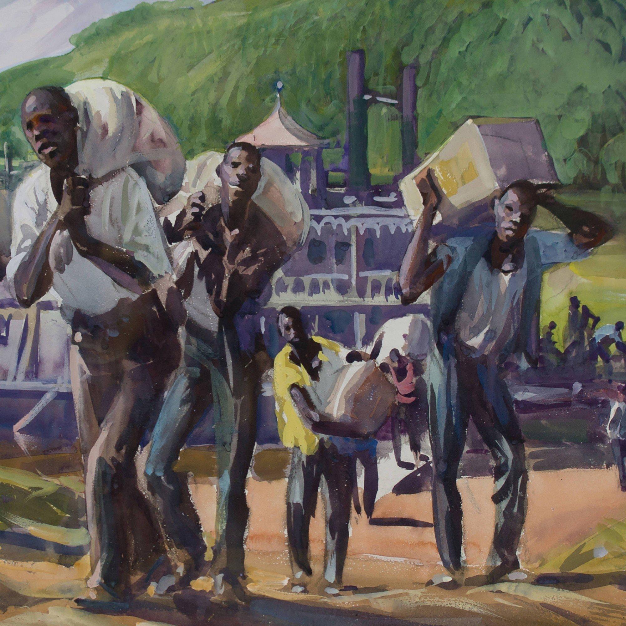 Stevedores, Ohio River, Early 20th Century Cleveland School Artist - Gray Landscape Art by Frank Wilcox