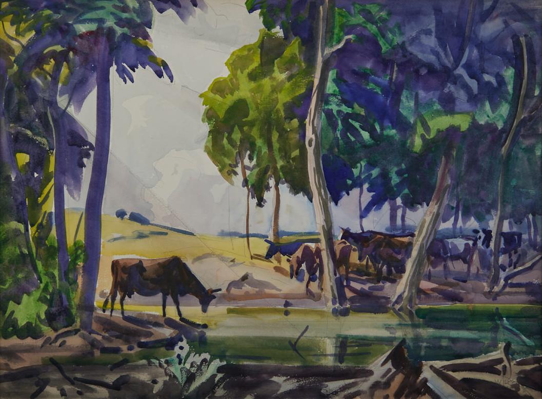 Kühe von Woodland Pond, Toledo, Ohio, Cleveland School, frühes 20. Jahrhundert