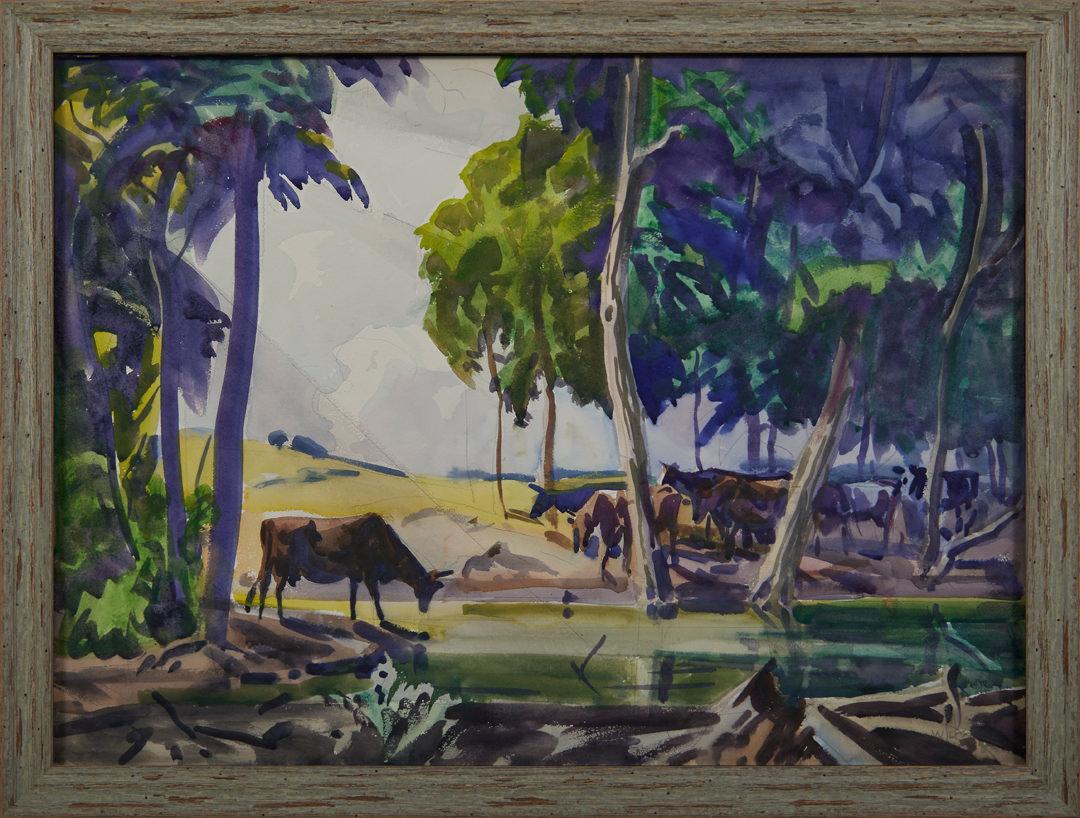 Cows by Woodland Pond, Toledo, Ohio, Early 20th Century Cleveland School - Art by Frank Wilcox