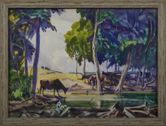 Vacas junto al estanque Woodland, Toledo, Ohio, principios del siglo XX Escuela de Cleveland