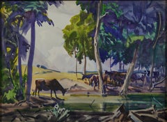 Cows by Woodland Pond, Toledo, Ohio, Early 20th Century Cleveland School