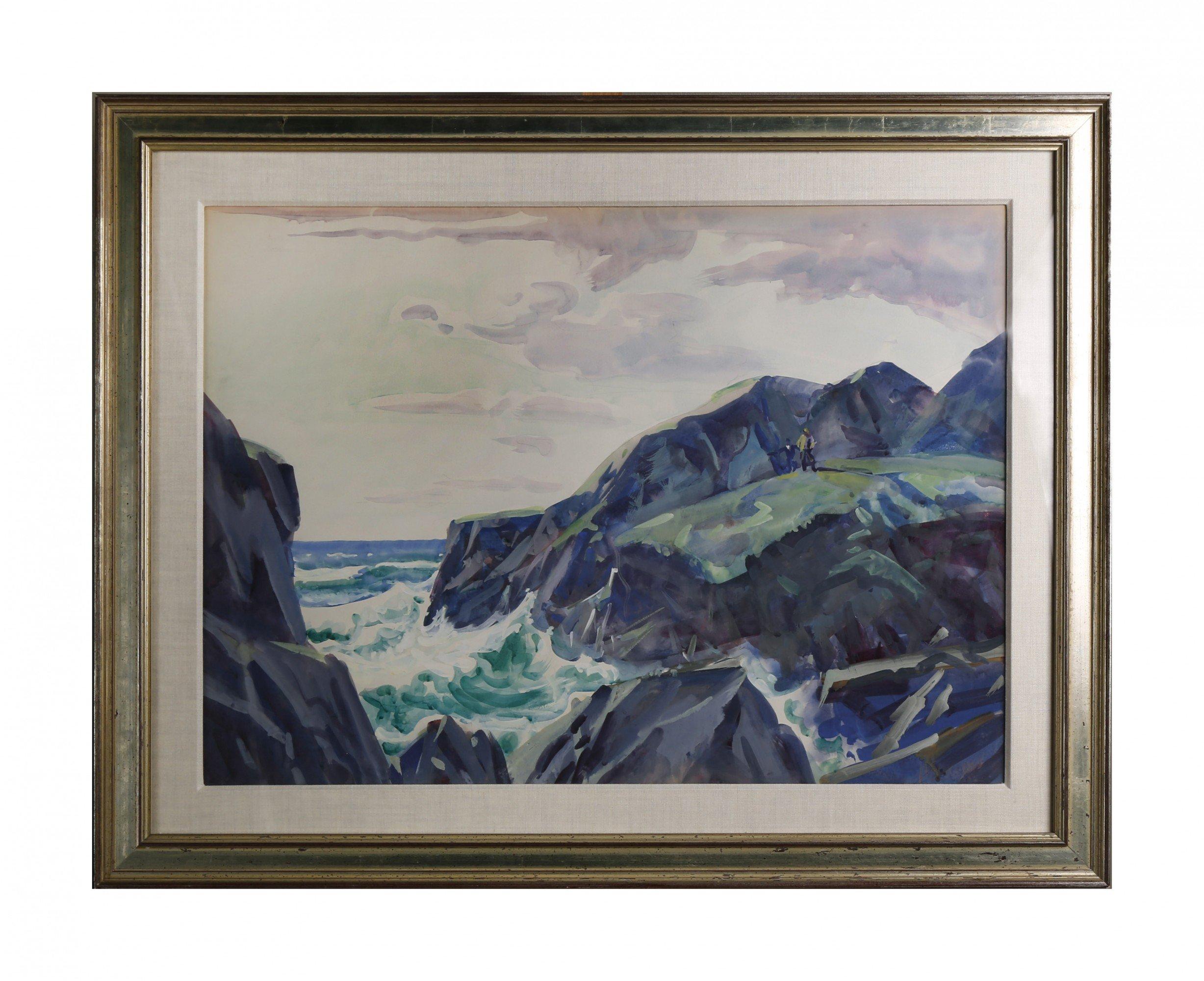 Des vagues ondulantes sur la côte atlantique, paysage marin du milieu du siècle, artiste de l'école de Cleveland - Art de Frank Wilcox