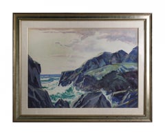 Crashing Waves on Atlantic Coast, Mid-century Seascape, Cleveland School Artist