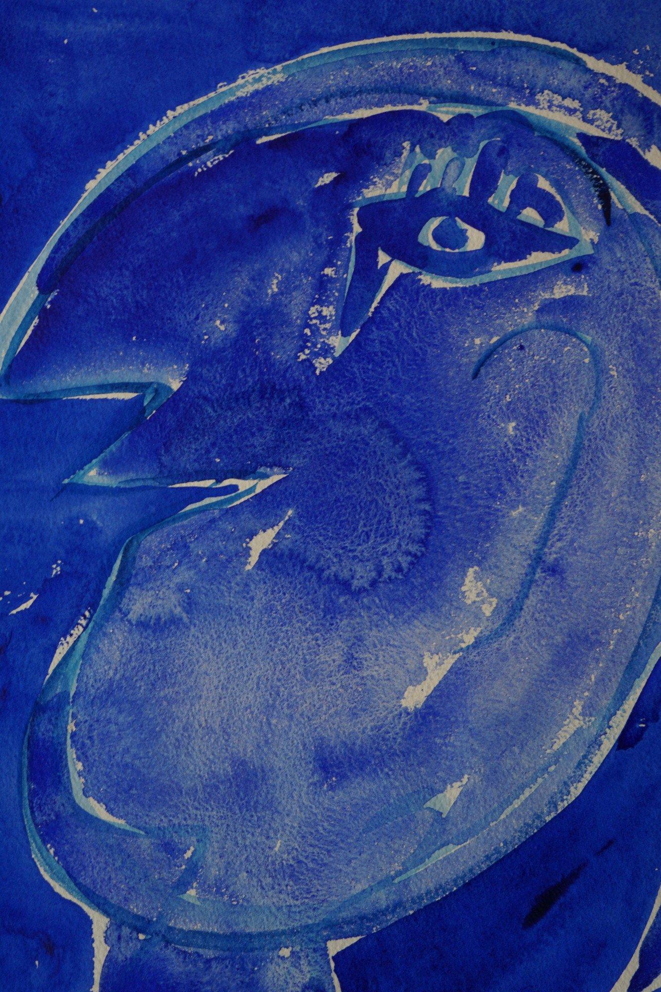 Die blaue Erde II, CoBrA-Bewegung, dänisches Aquarell aus der Mitte des 20. Jahrhunderts (Abstrakter Expressionismus), Art, von Carl-Henning Pedersen