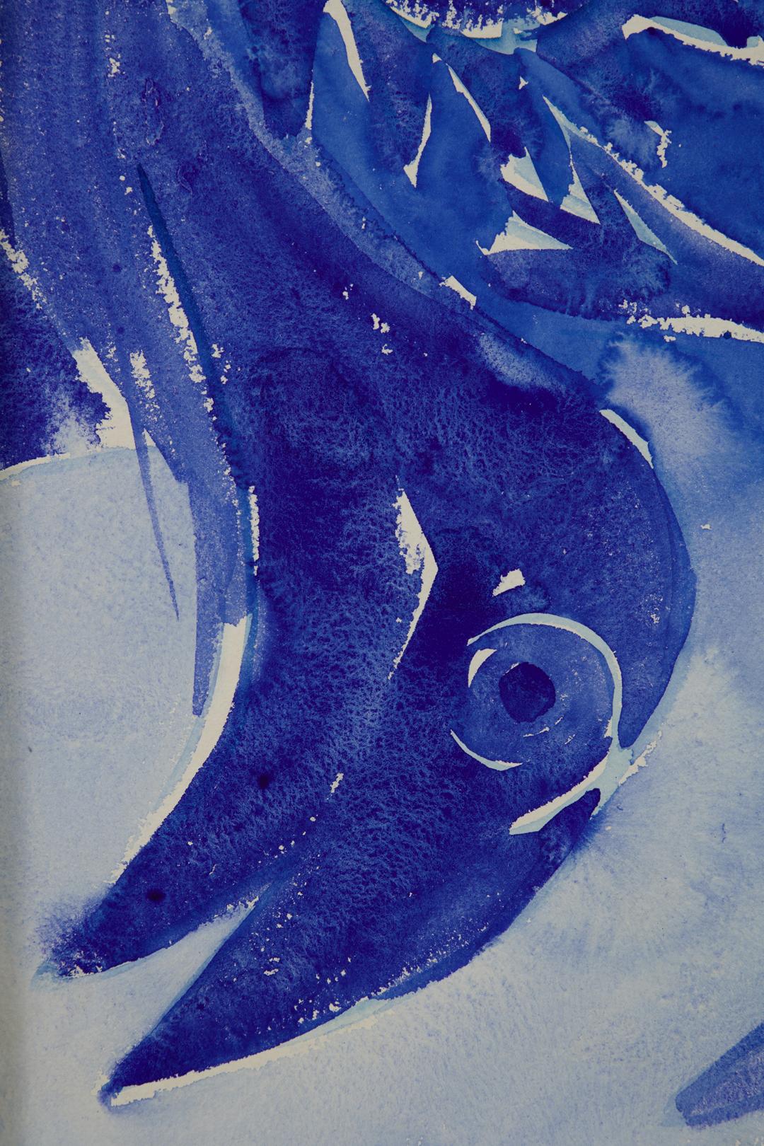Die blaue Erde II, CoBrA-Bewegung, dänisches Aquarell aus der Mitte des 20. Jahrhunderts im Angebot 3