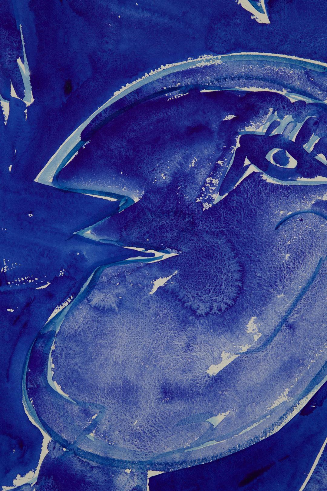Die blaue Erde II, CoBrA-Bewegung, dänisches Aquarell aus der Mitte des 20. Jahrhunderts im Angebot 2