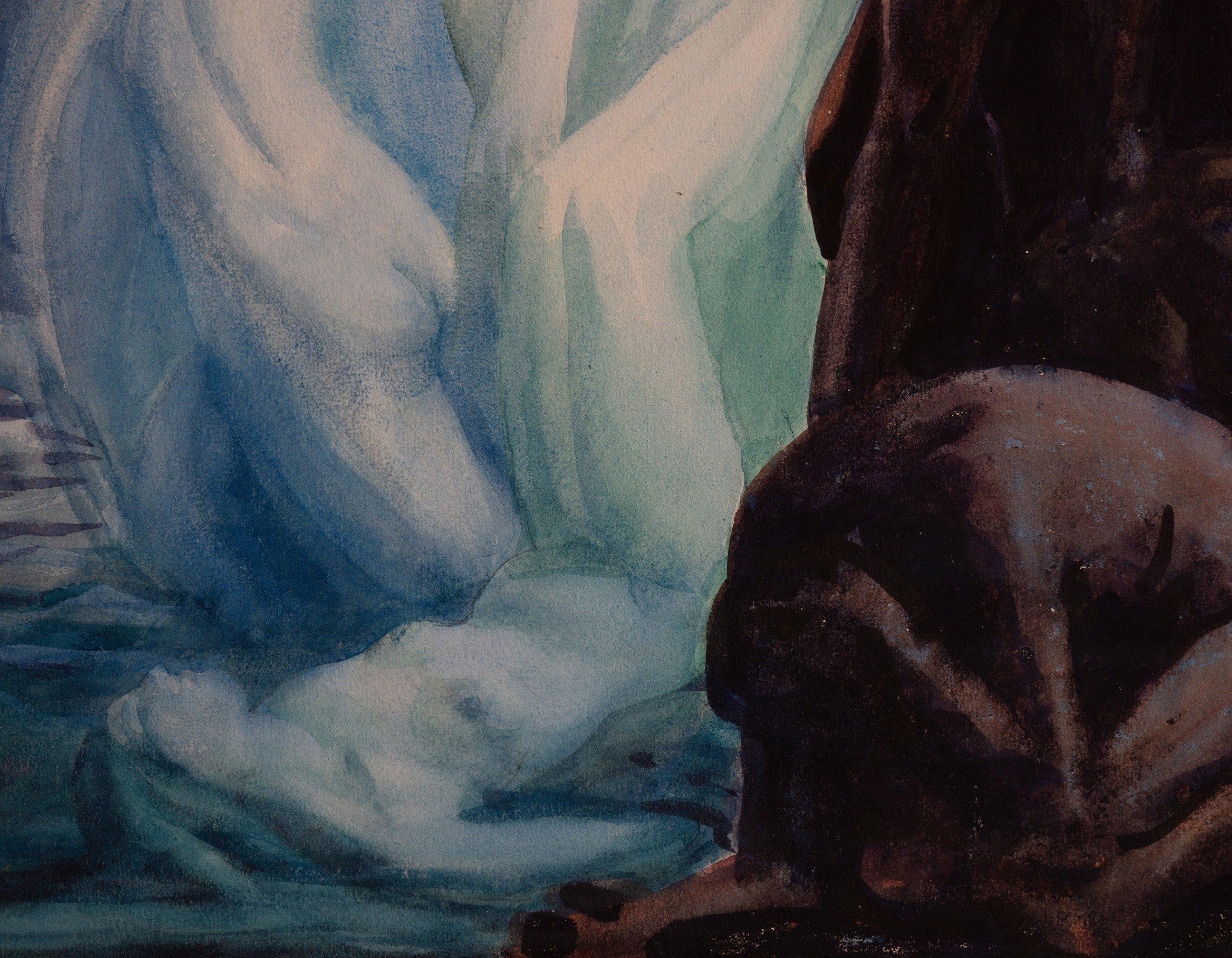 Wasserfall, Aquarelllandschaft aus der Mitte des Jahrhunderts, Künstler der Cleveland School (Amerikanische Moderne), Art, von Frank Wilcox