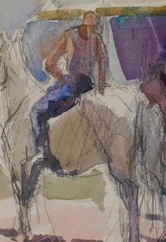 Stable Scene, 20th century horse and barn watercolor by Cleveland School artist