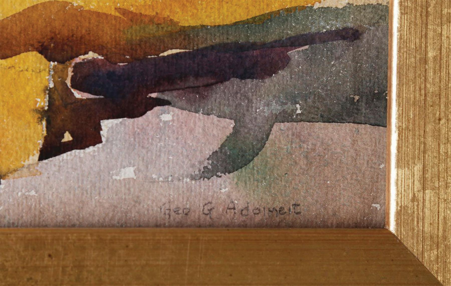 George Gustav Adomeit (américain, 1879-1967)
Beachside Village, Maine 
Aquarelle sur papier
Signé en bas à droite
10 x 14 pouces
17.75 x 21.75 pouces, encadré

Peintre majeur de scènes américaines, George AGE est né à Memel, en Allemagne, et est