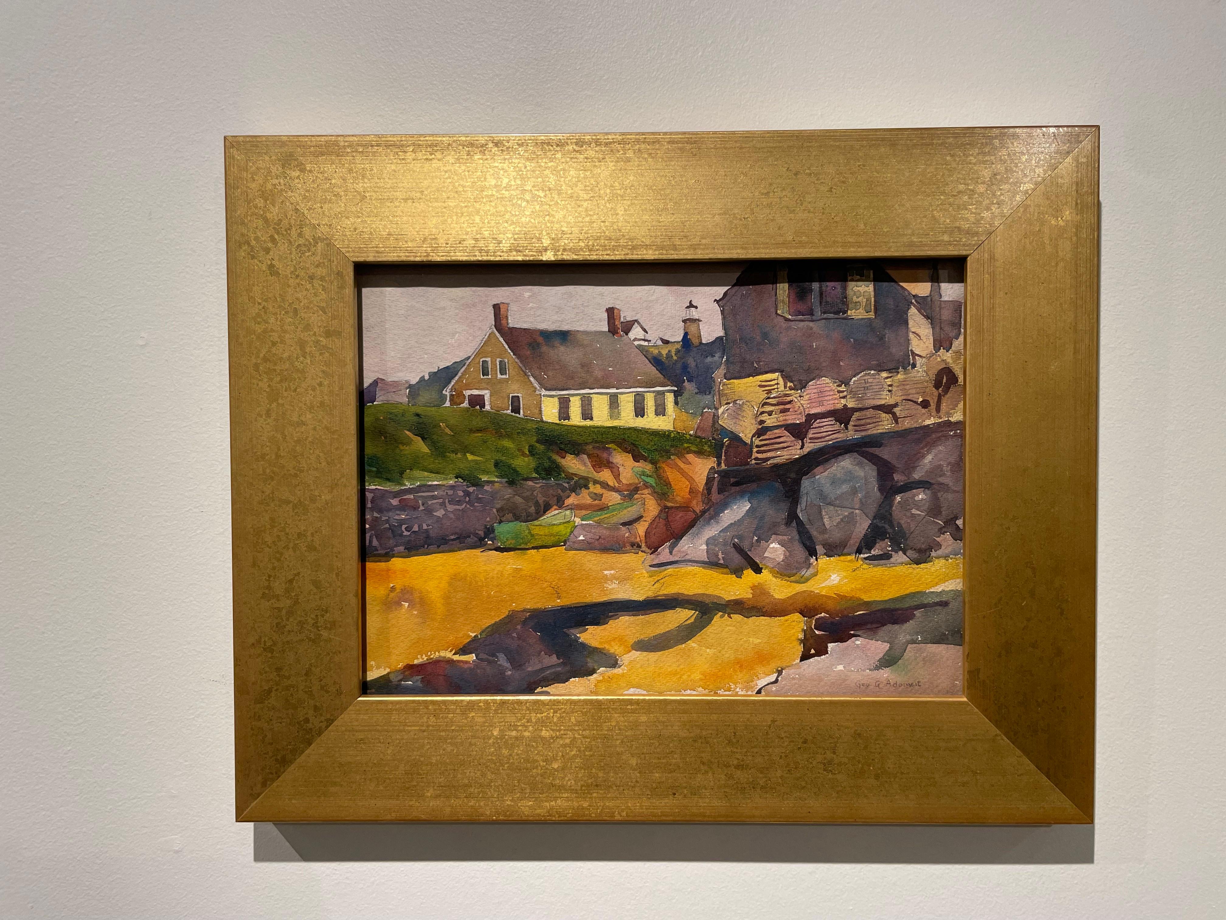 George Gustav Adomeit (American, 1879-1967)
Beachside Village, Maine 
Watercolor on paper
Signed lower right
10 x 14 inches
17.75 x 21.75 inches, framed

A major painter of American scene subjects, George Adomeit was born in Memel, Germany, and came