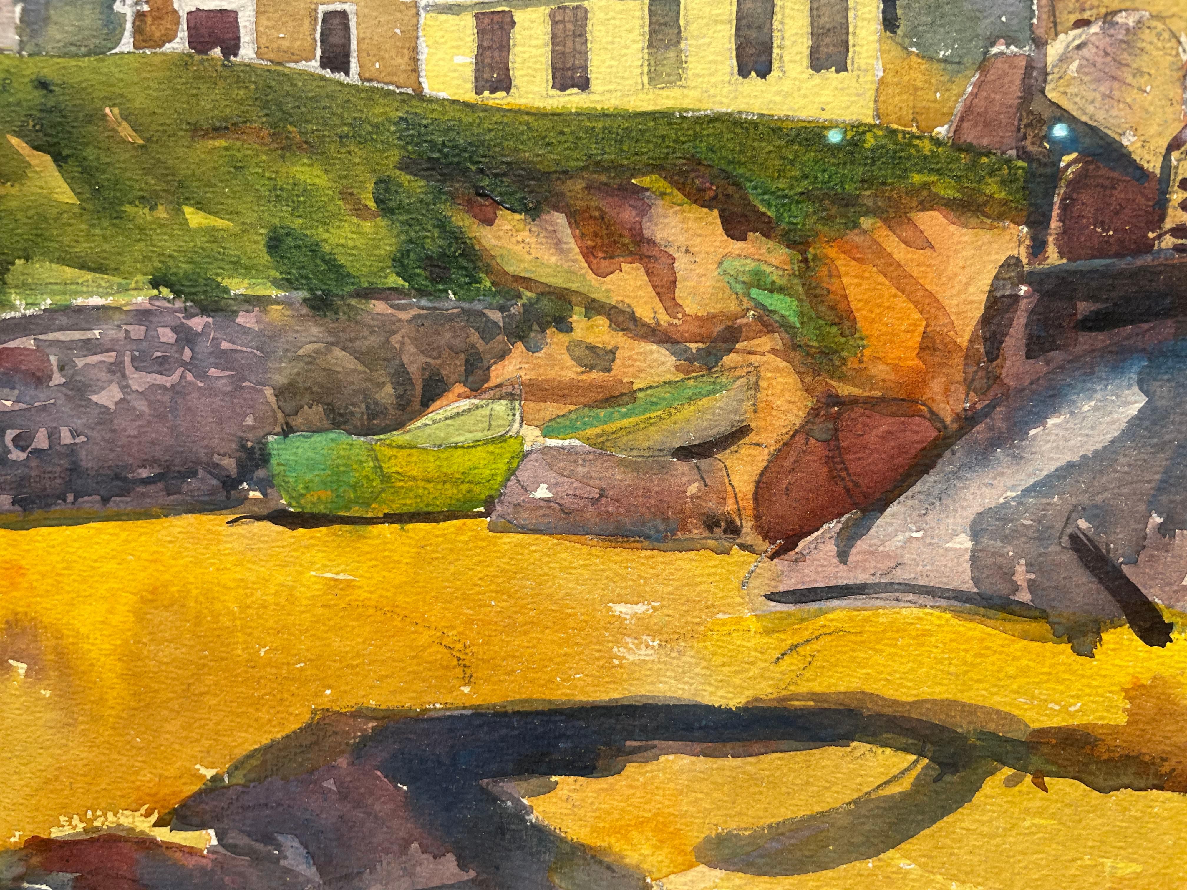 Beachside Village, Maine, 20th century landscape watercolor, Cleveland School For Sale 2