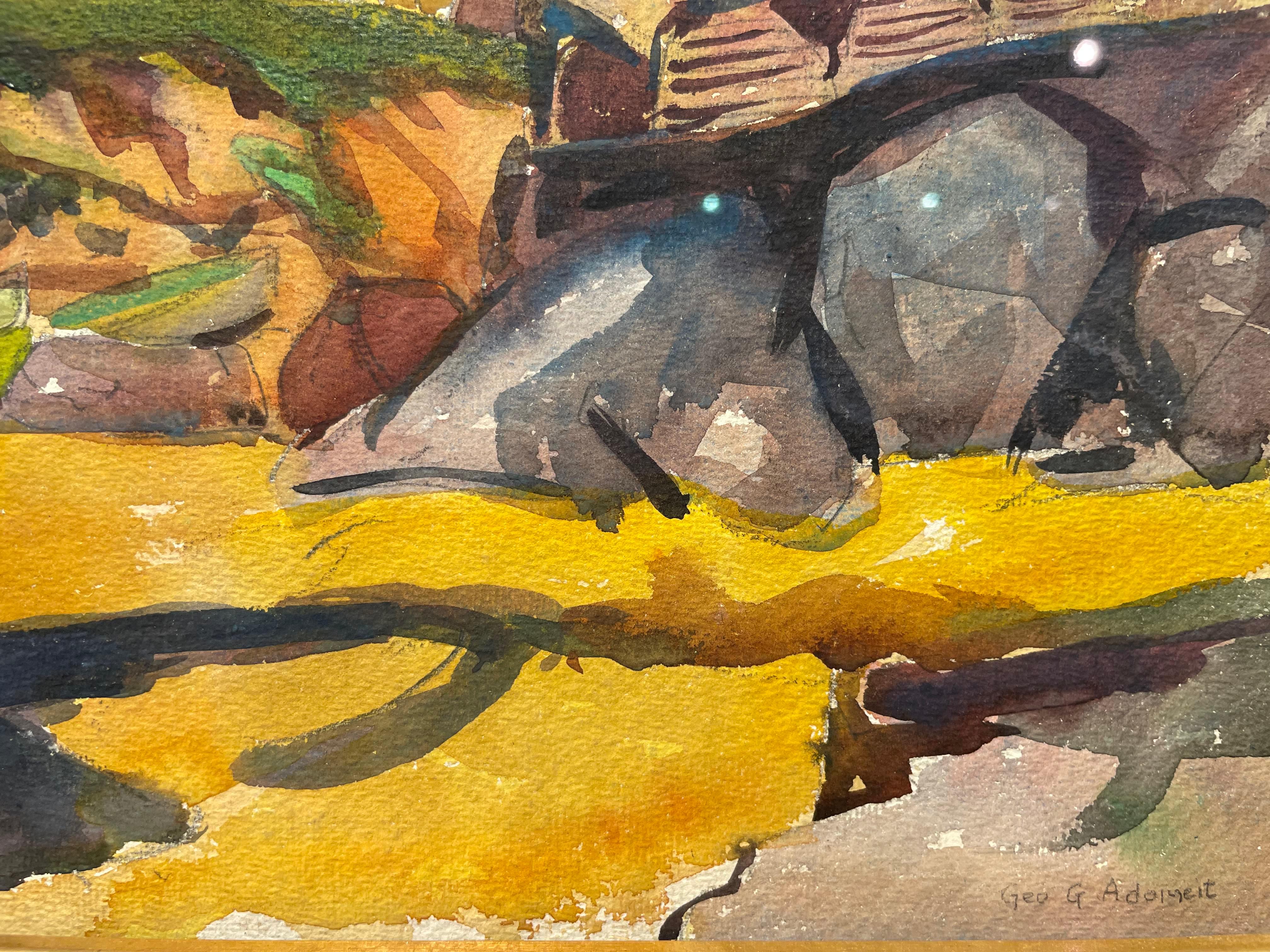 Beachside Village, Maine, 20th century landscape watercolor, Cleveland School For Sale 4