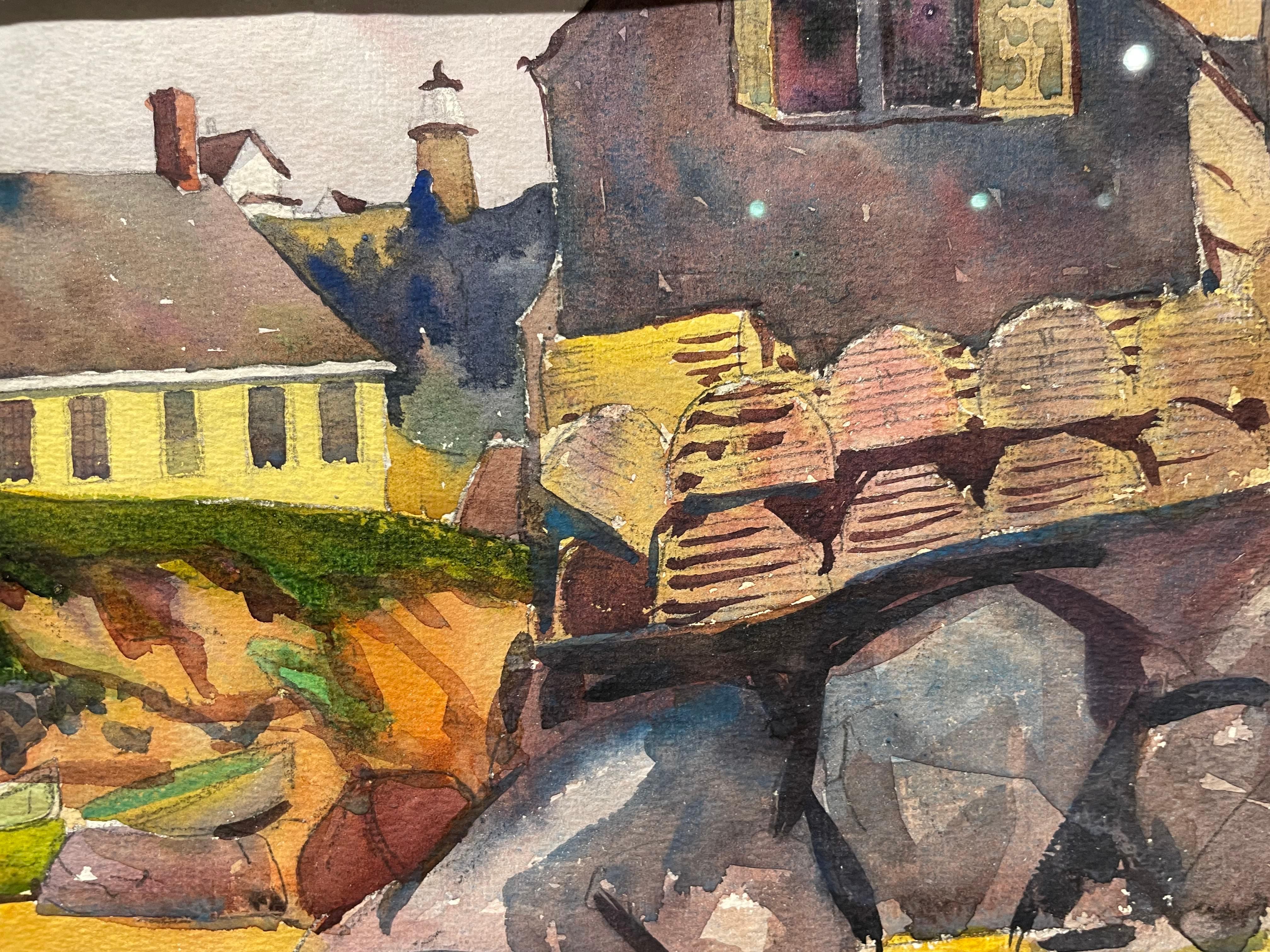 Beachside Village, Maine, 20th century landscape watercolor, Cleveland School For Sale 5