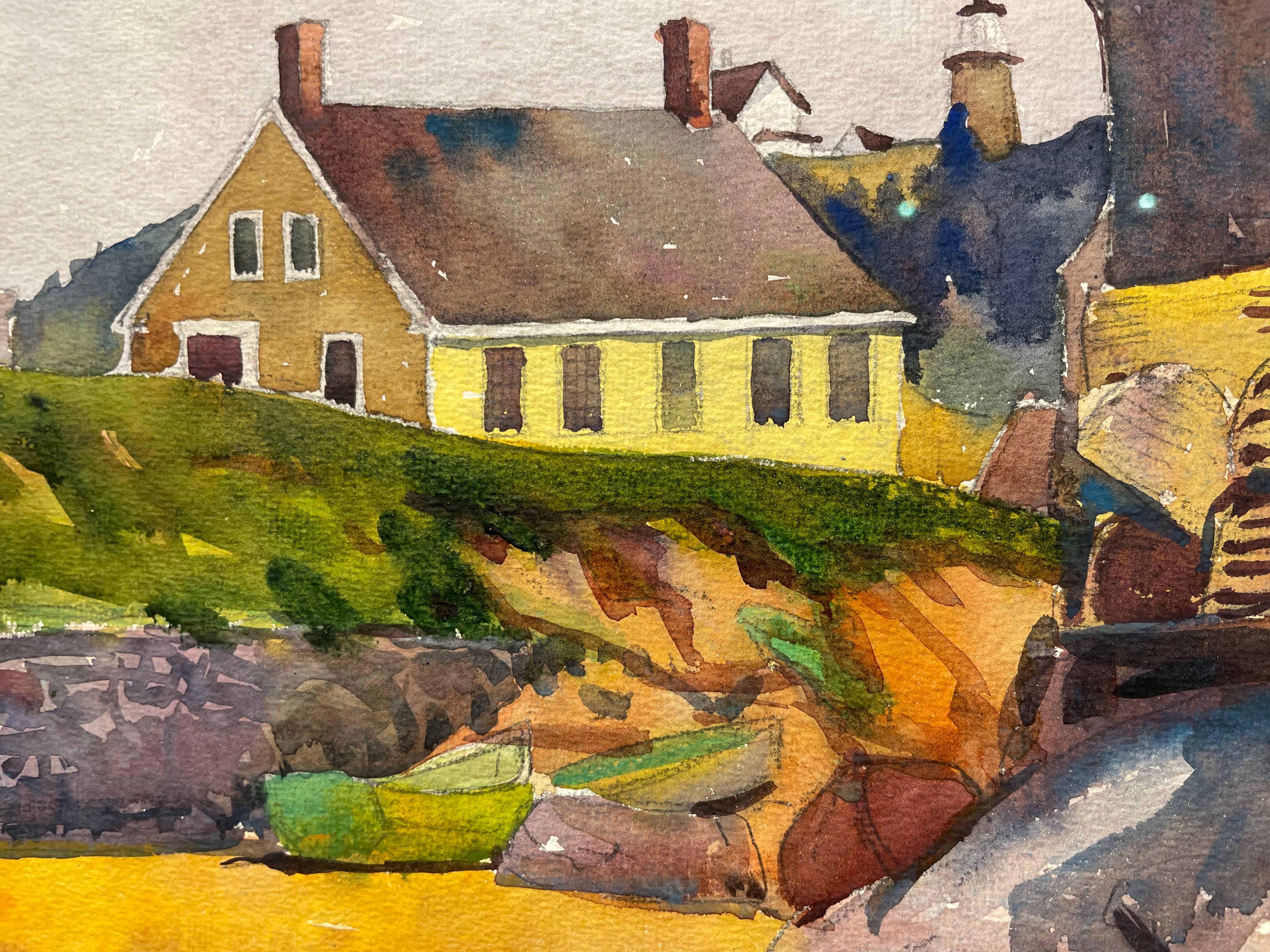 Beachside Village, Maine, 20th century landscape watercolor, Cleveland School For Sale 3