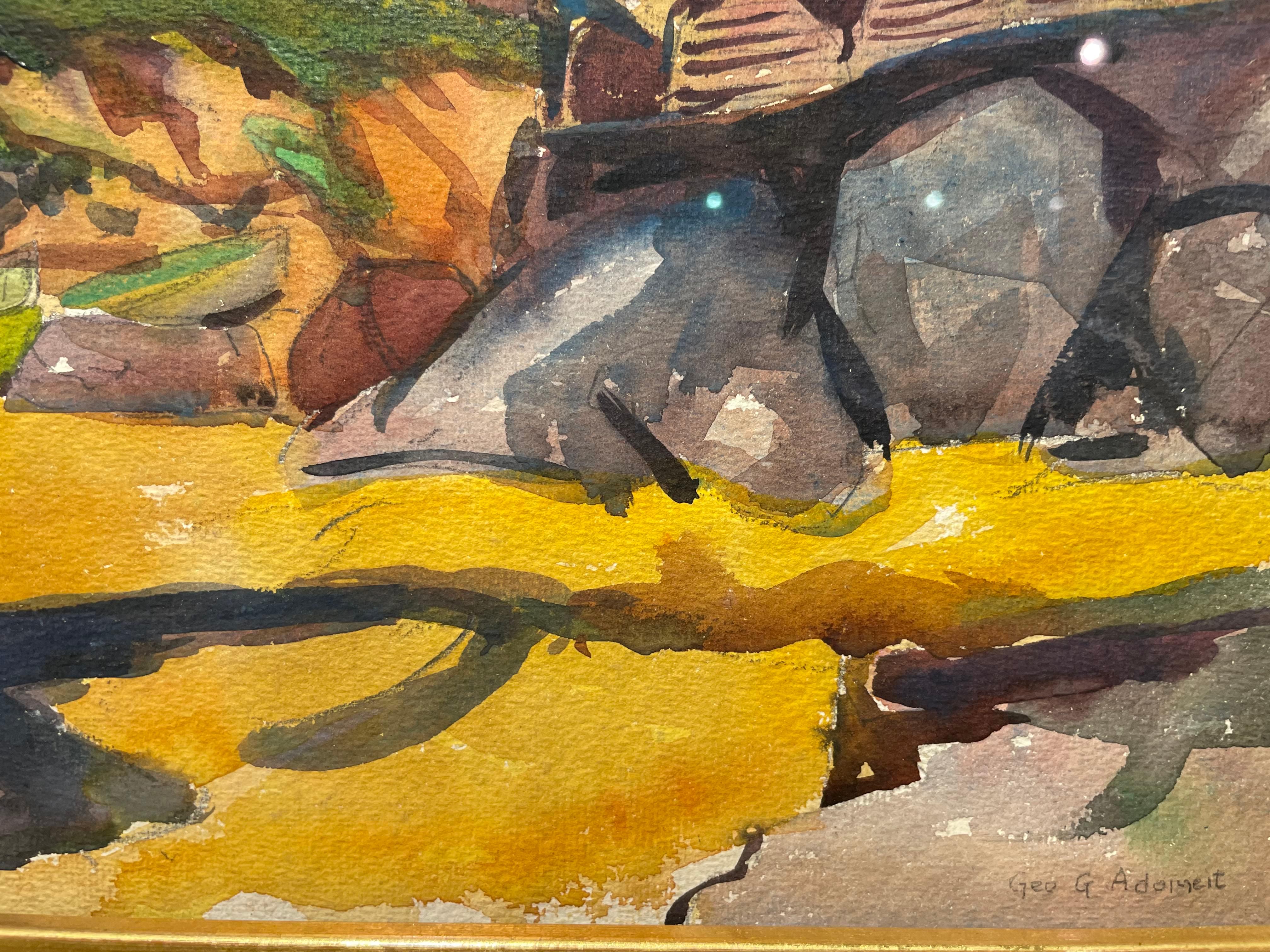 Beachside Village, Maine, 20th century landscape watercolor, Cleveland School For Sale 6