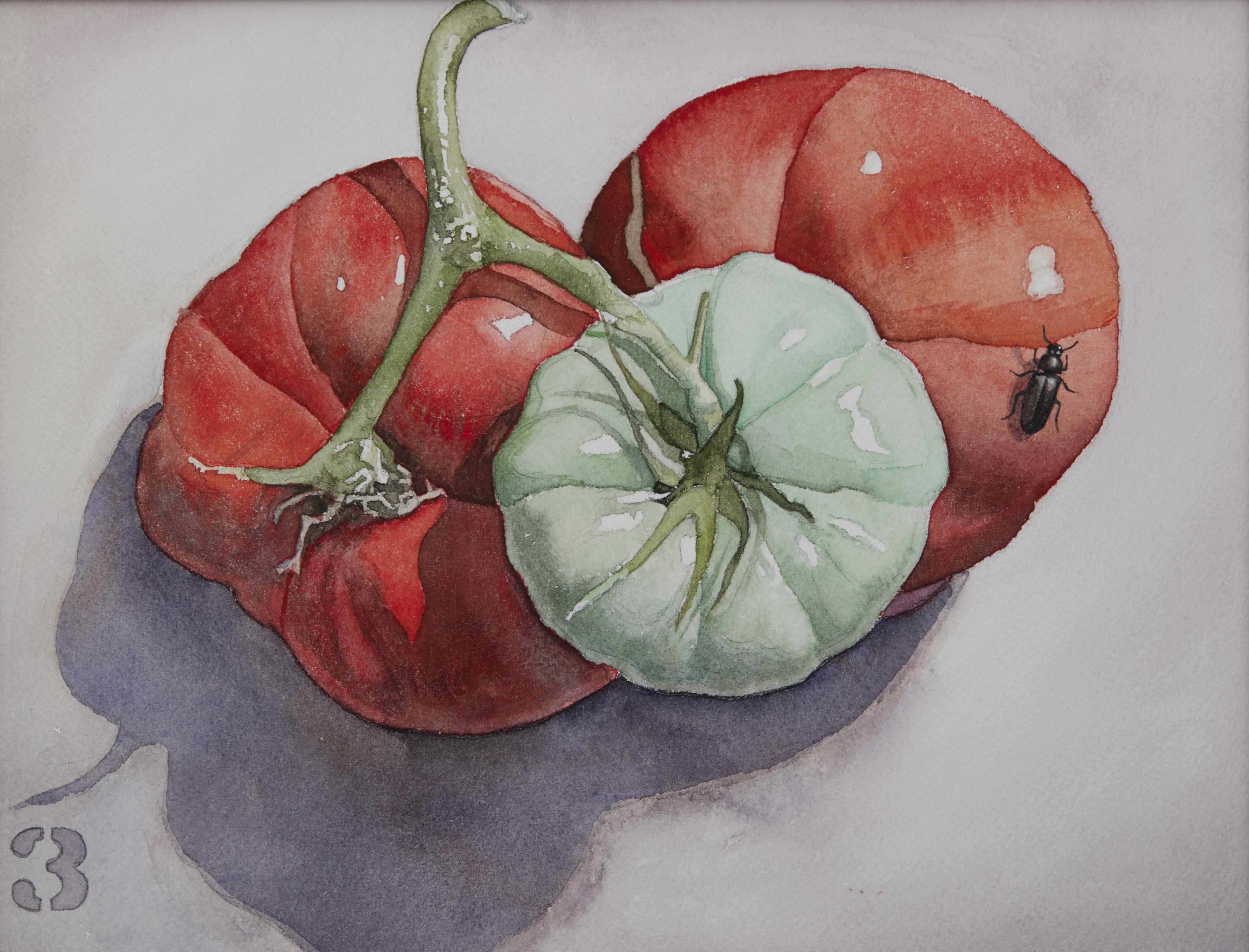 Vegetable Still Life No. 3, Contemporary watercolor by Ohio trompe l'oeil artist - Photorealist Art by George Mauersberger