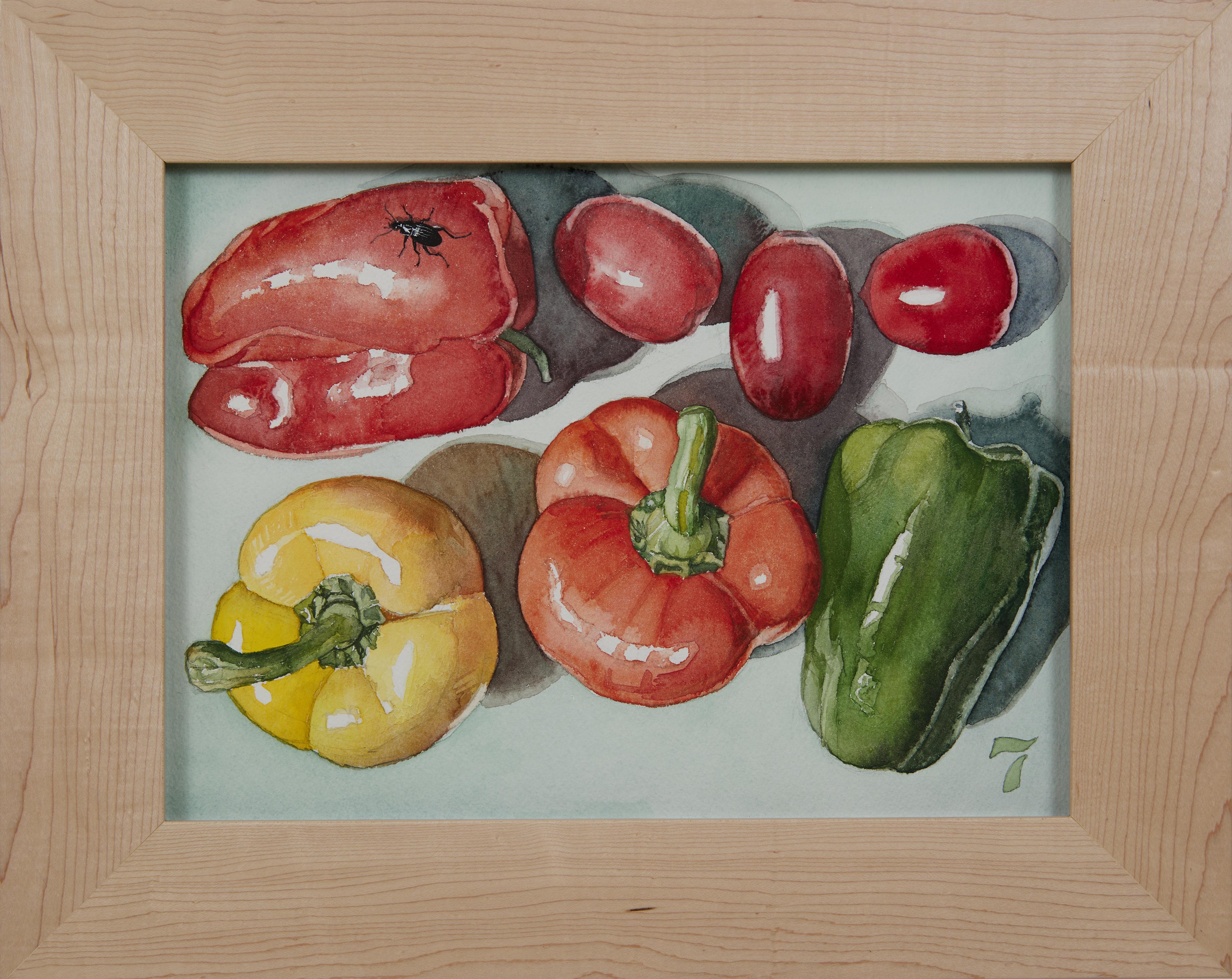 Vegetable Still Life No. 7, Contemporary watercolor by Ohio trompe l'oeil artist - Art by George Mauersberger