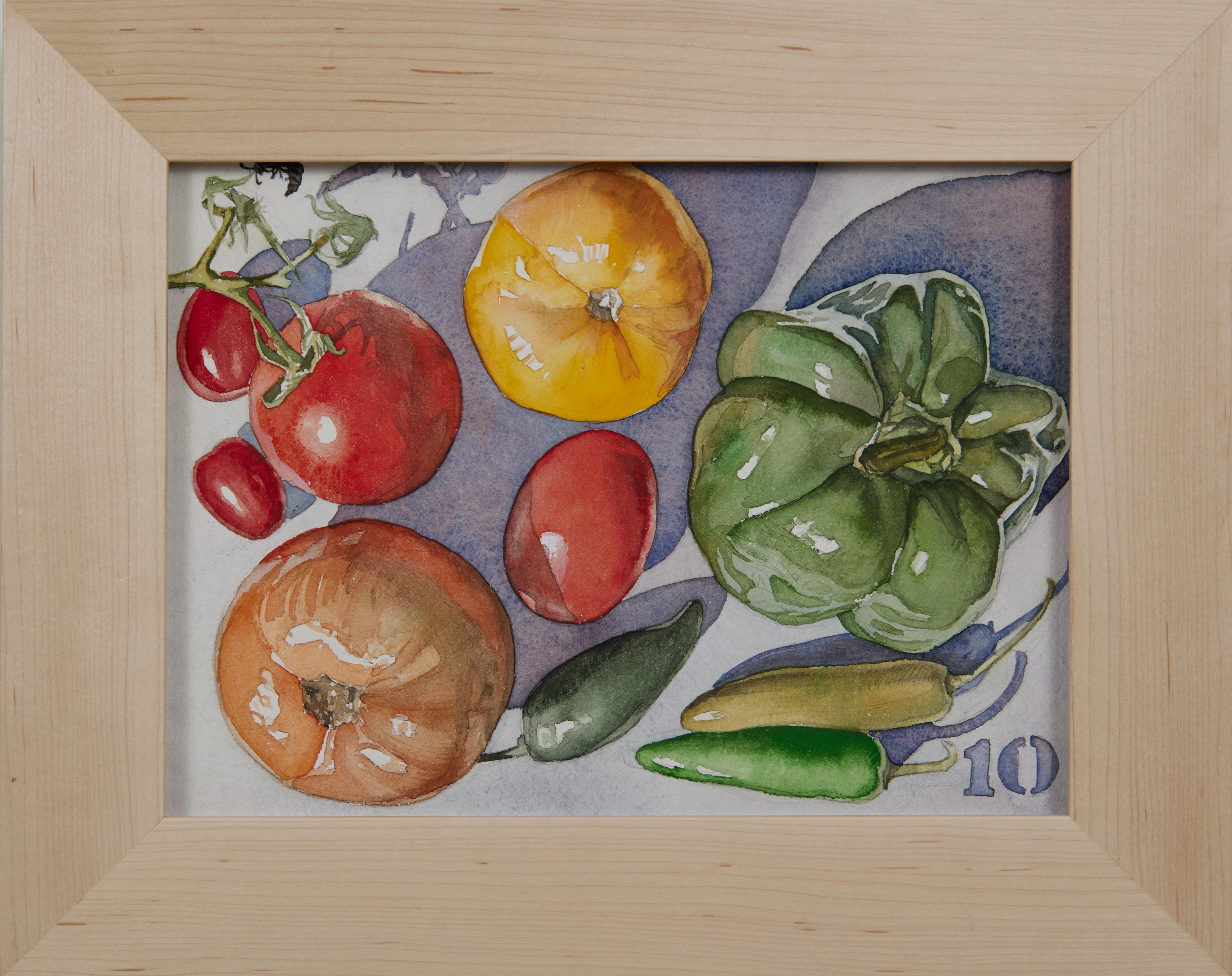 Vegetable Still Life No. 10 Contemporary watercolor by Ohio trompe l'oeil artist - Art by George Mauersberger