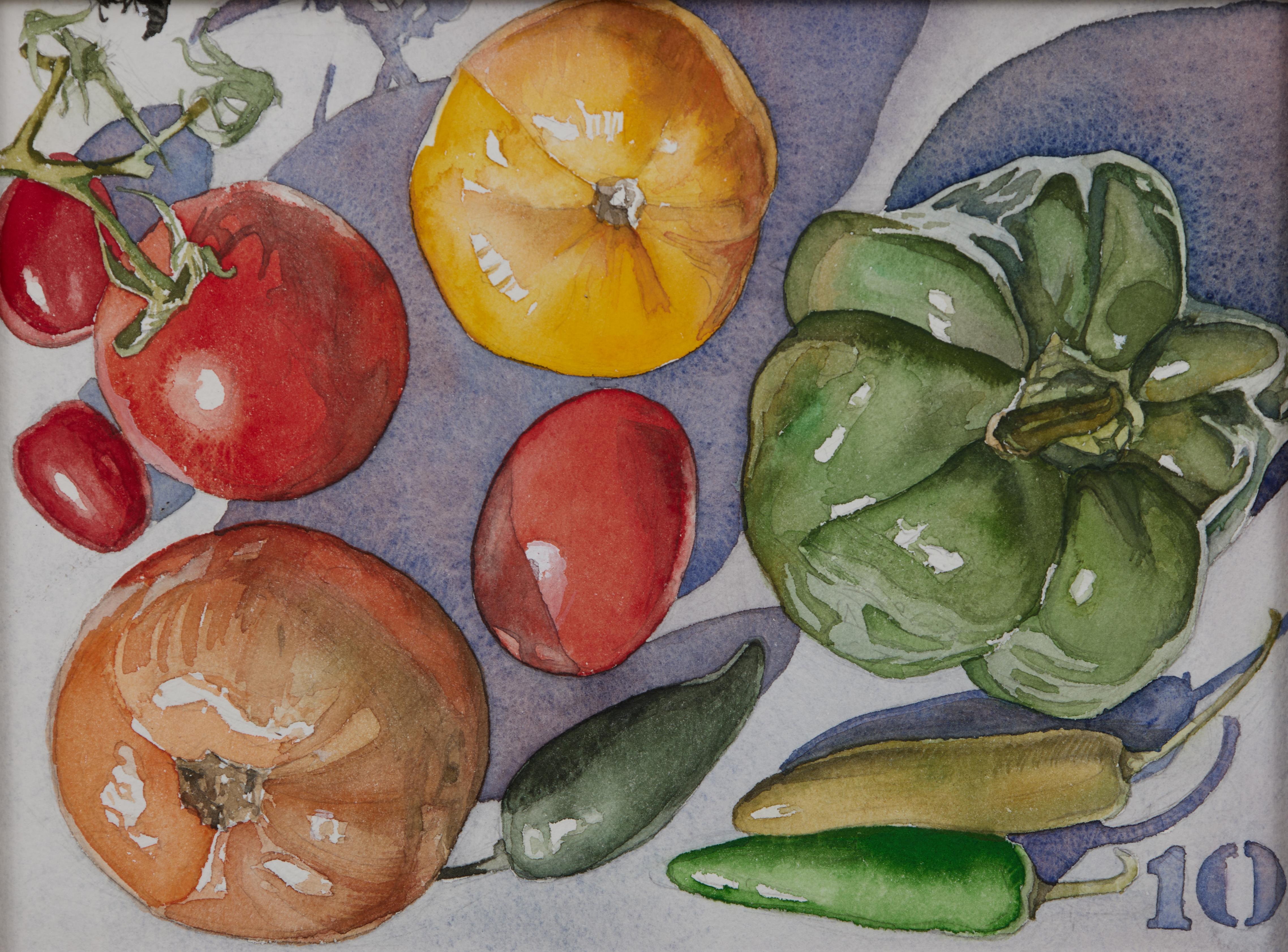 Vegetable Still Life No. 10 Contemporary watercolor by Ohio trompe l'oeil artist - Photorealist Art by George Mauersberger