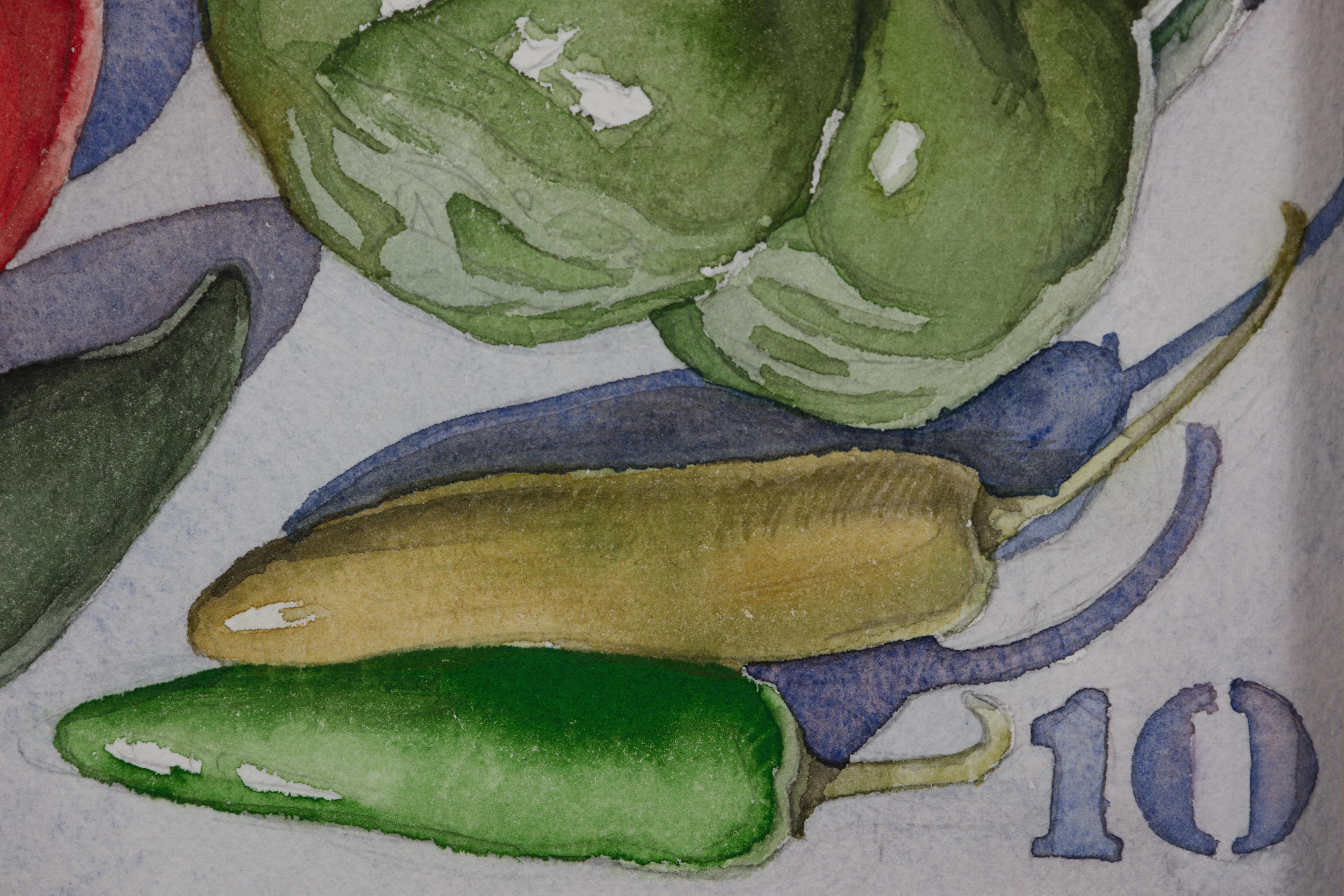 Vegetable Still Life No. 10 Contemporary watercolor by Ohio trompe l'oeil artist - Brown Figurative Art by George Mauersberger