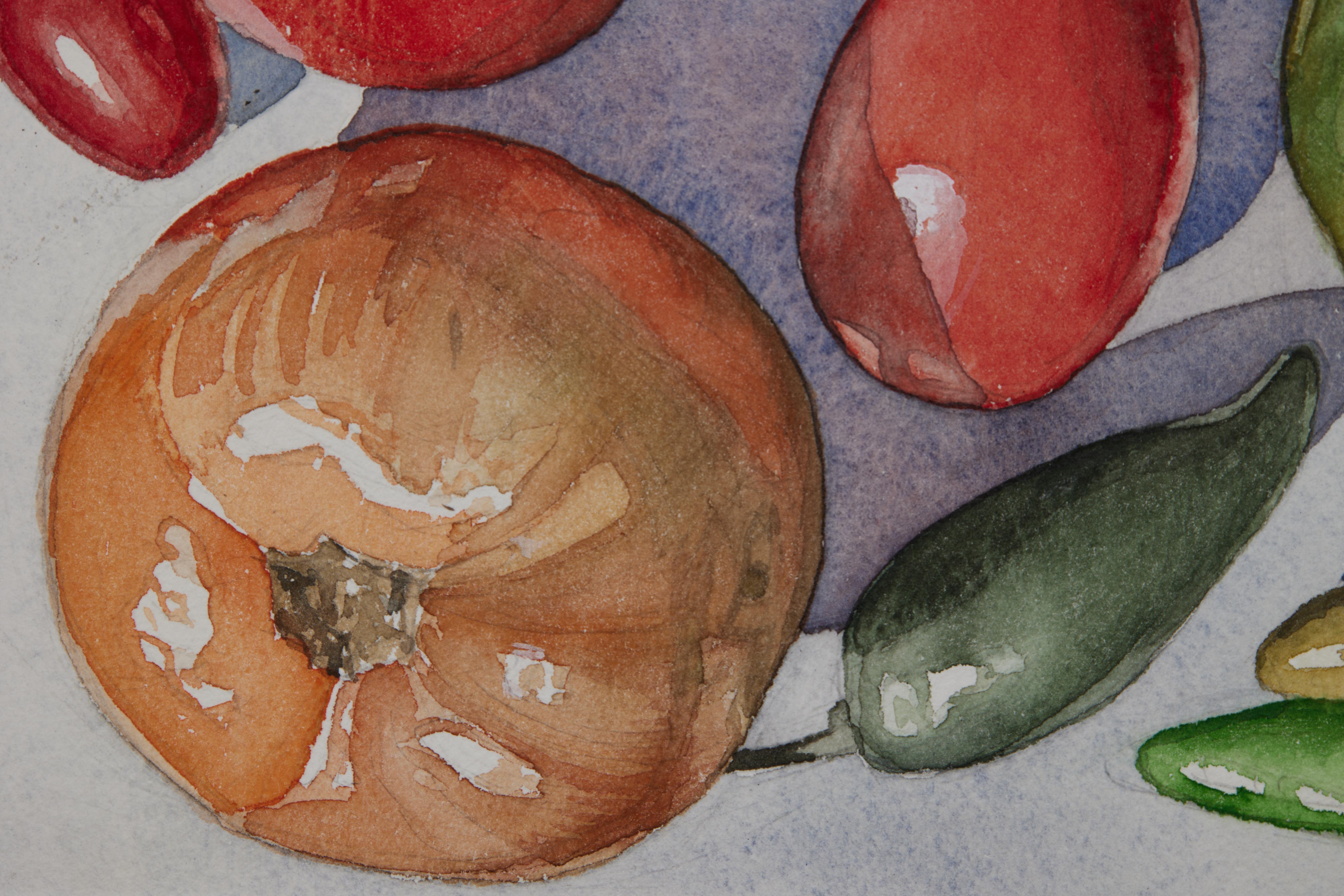Vegetable Still Life No. 10 Contemporary watercolor by Ohio trompe l'oeil artist For Sale 1