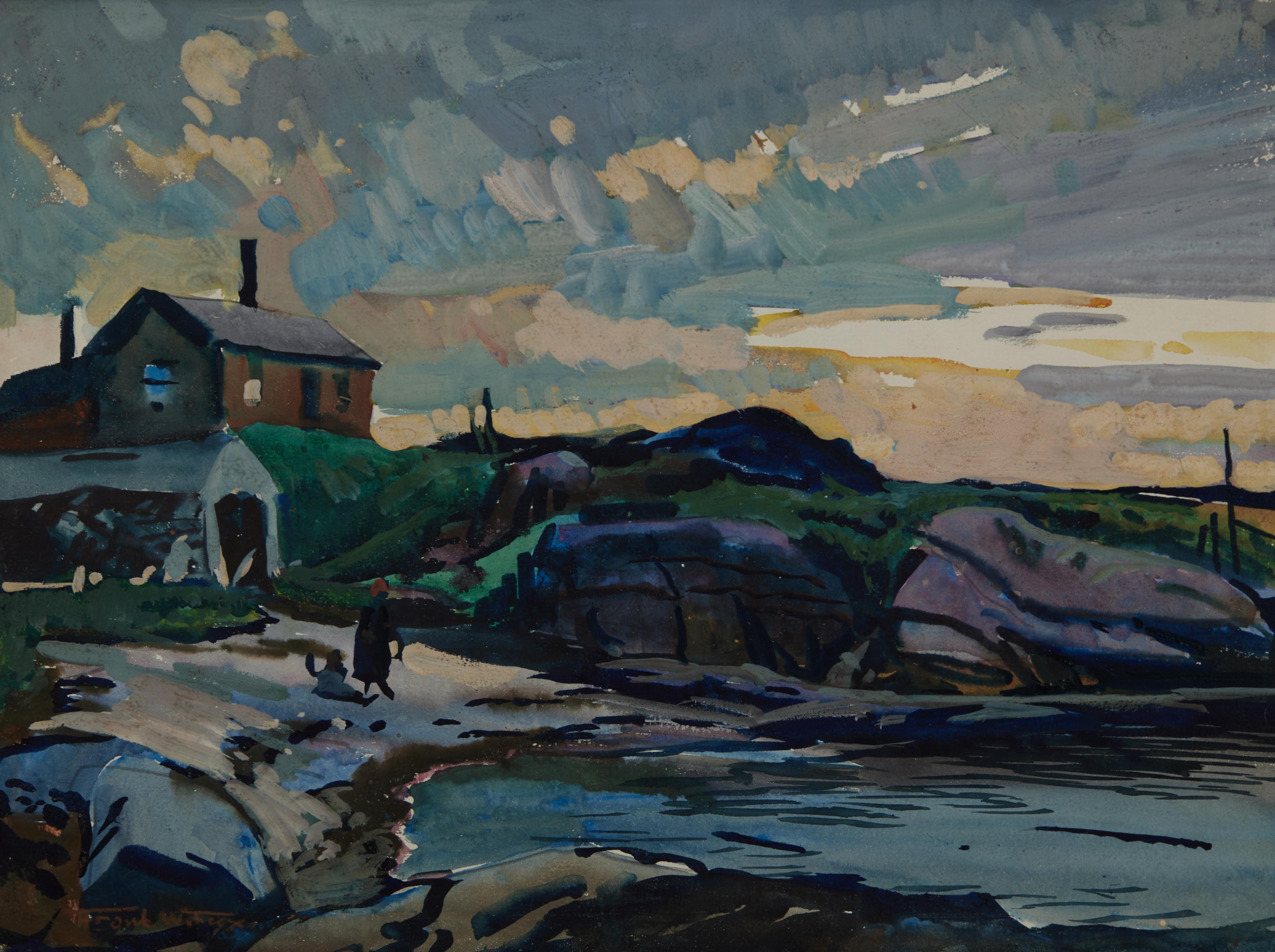 Fisherman's Island, Boothbay, Maine, aquarelle de paysage du début du 20e siècle - Art de Frank Wilcox