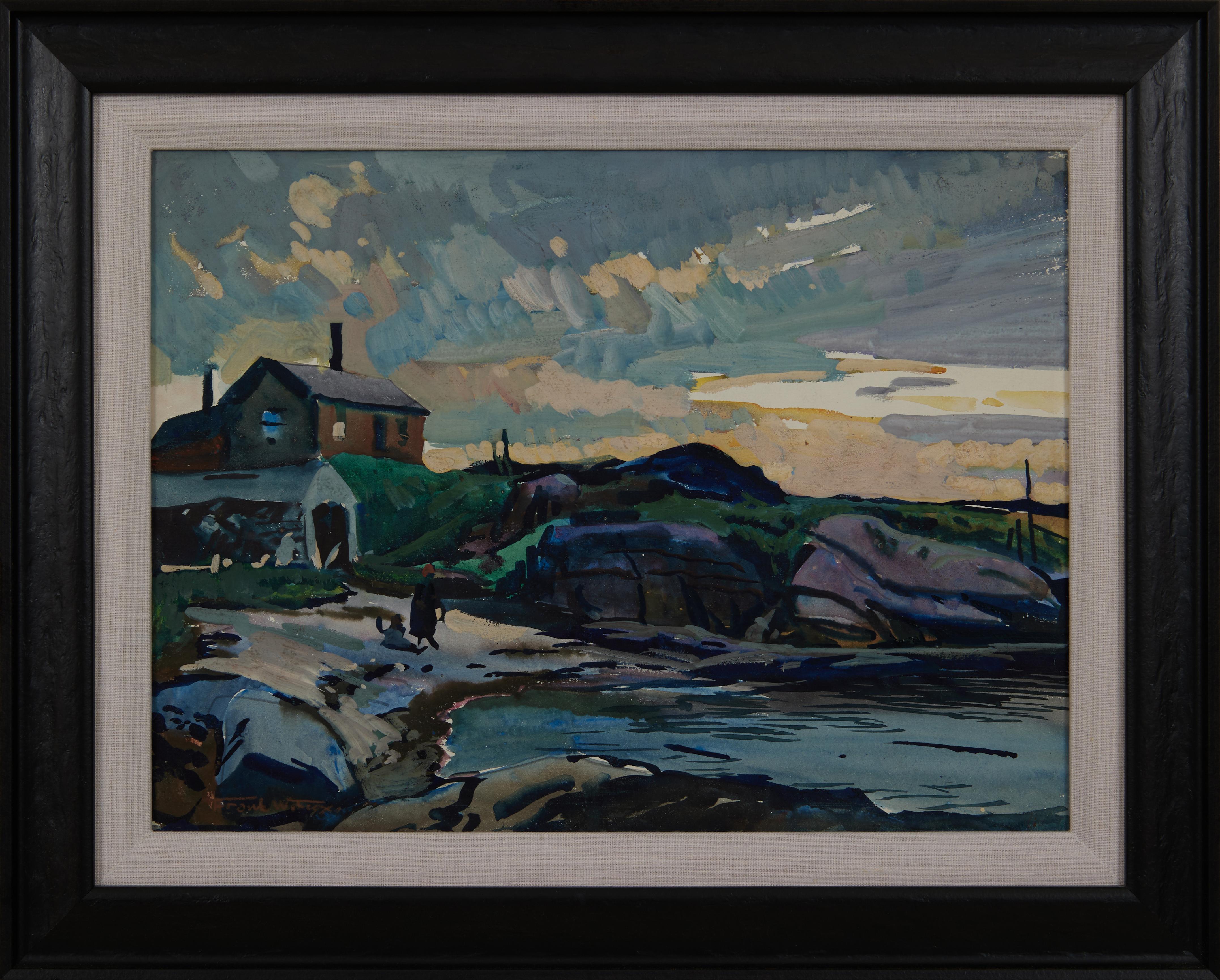 Fisherman's Island, Boothbay, Maine, aquarelle de paysage du début du 20e siècle - Modernisme américain Art par Frank Wilcox