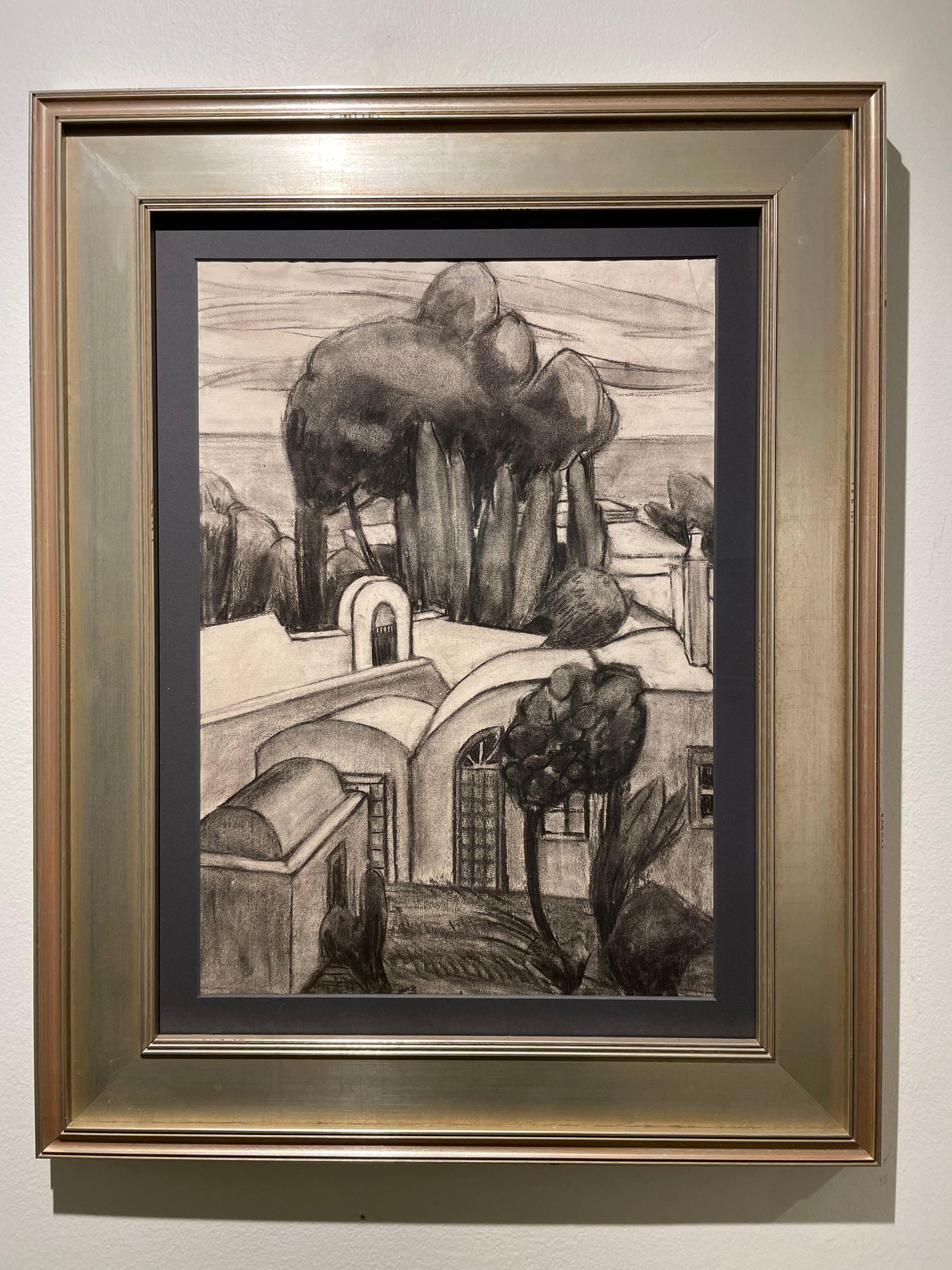 Villa Giardino, dessin au fusain du 20e siècle par une artiste féminine de l'école de Cleveland en vente 7