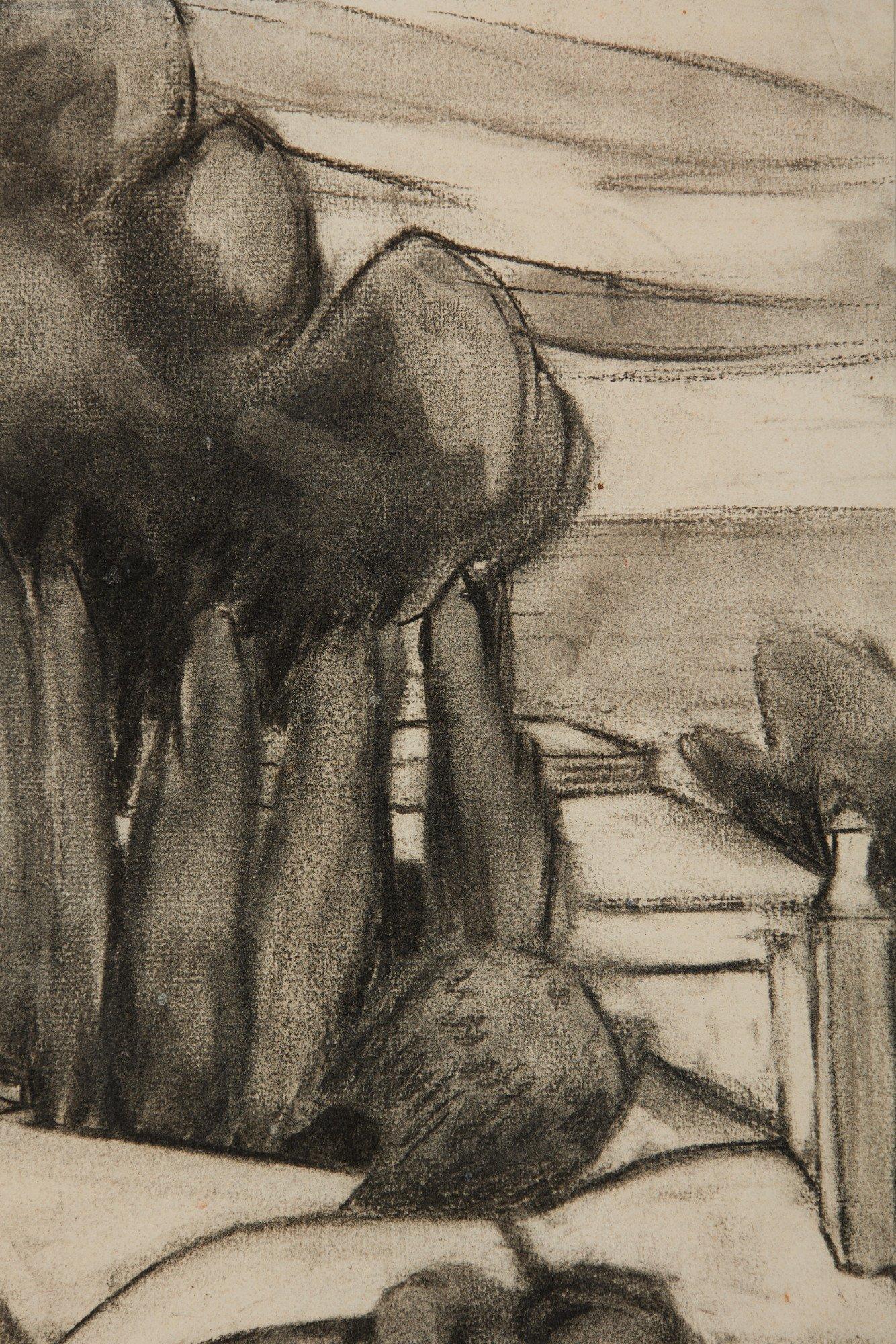Villa Giardino, 20th Century Charcoal Drawing by Cleveland School Female Artist For Sale 2